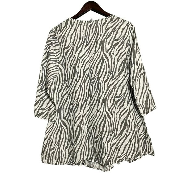 Match Point Linen Blouse Tunic Lagenlook Women Size S Zebra Stripes Loose Relax - Picture 2 of 12